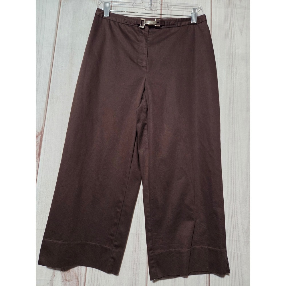 JM Collection Petite Brown Wide Leg‎ Crop Pant Buckle Detail Sz 8P Comfort Waist
